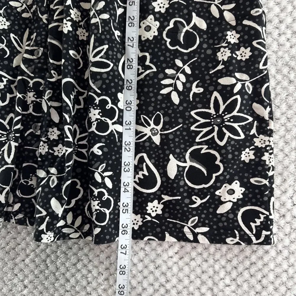 J Jill Button Front Shirt Dress Women S Black White Floral Jersey Stretch Pocket